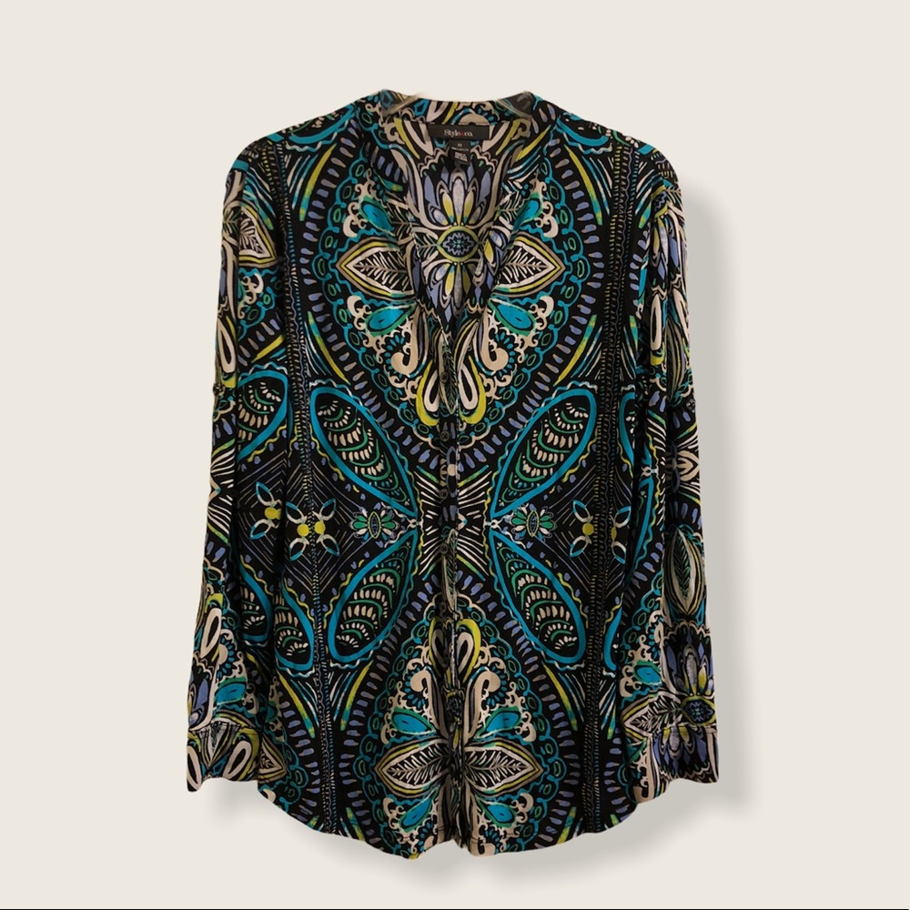 style & co V-neck multicolored button down blouse M